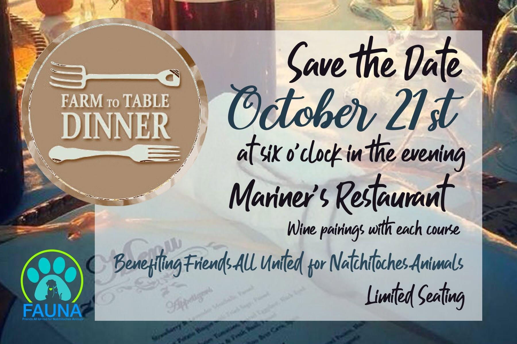 FAUNA Farm to Table Dinner event announcement